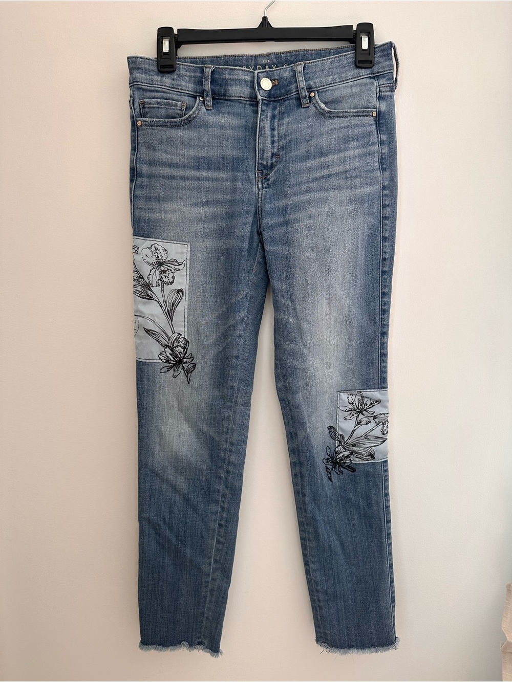 White House Black Market Light Blue Skinny Jeans with Floral Patch Detail